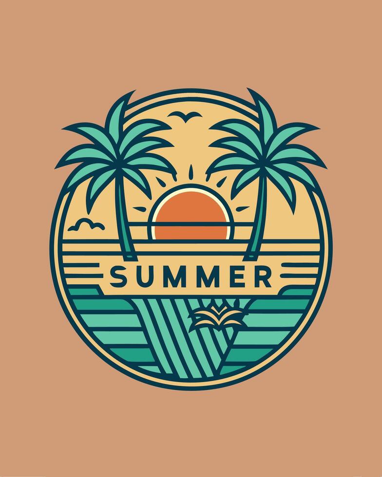 Beach with sea summer logo vintage for your design or tshirt design vector
