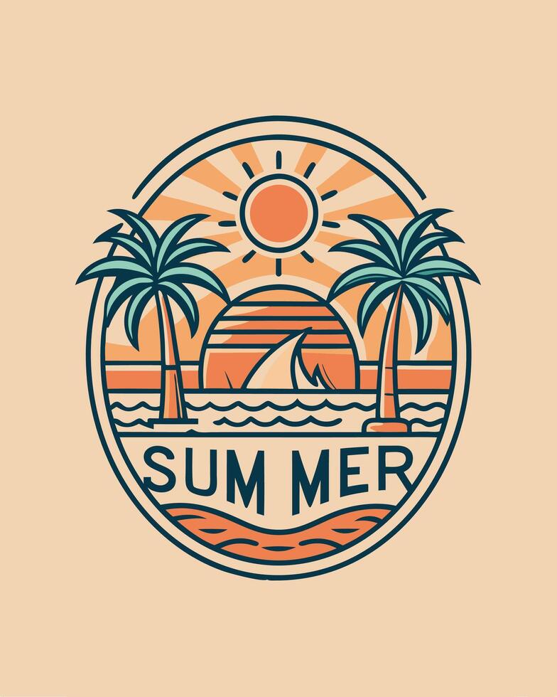 Beach with sea summer logo vintage for your design or tshirt design vector