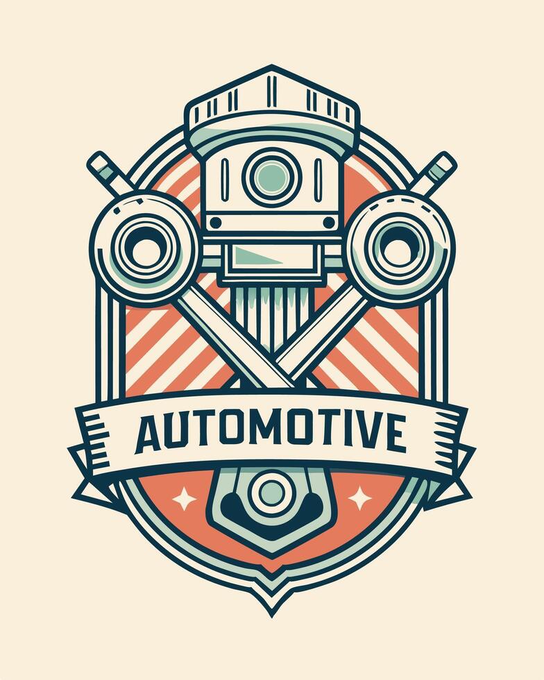 Automotive logo with piston engine machine for your community vector