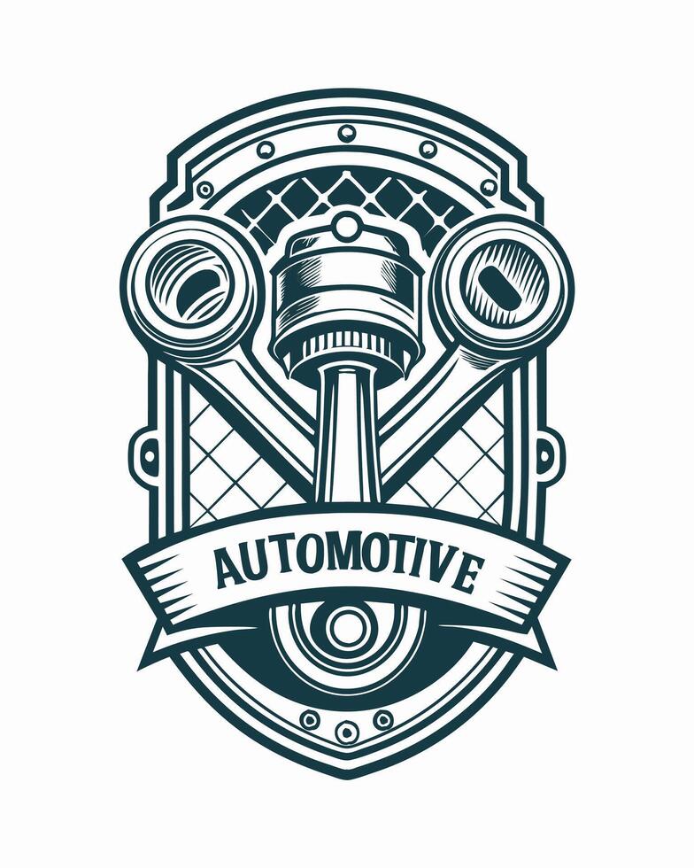 Automotive logo with piston engine machine for your community vector