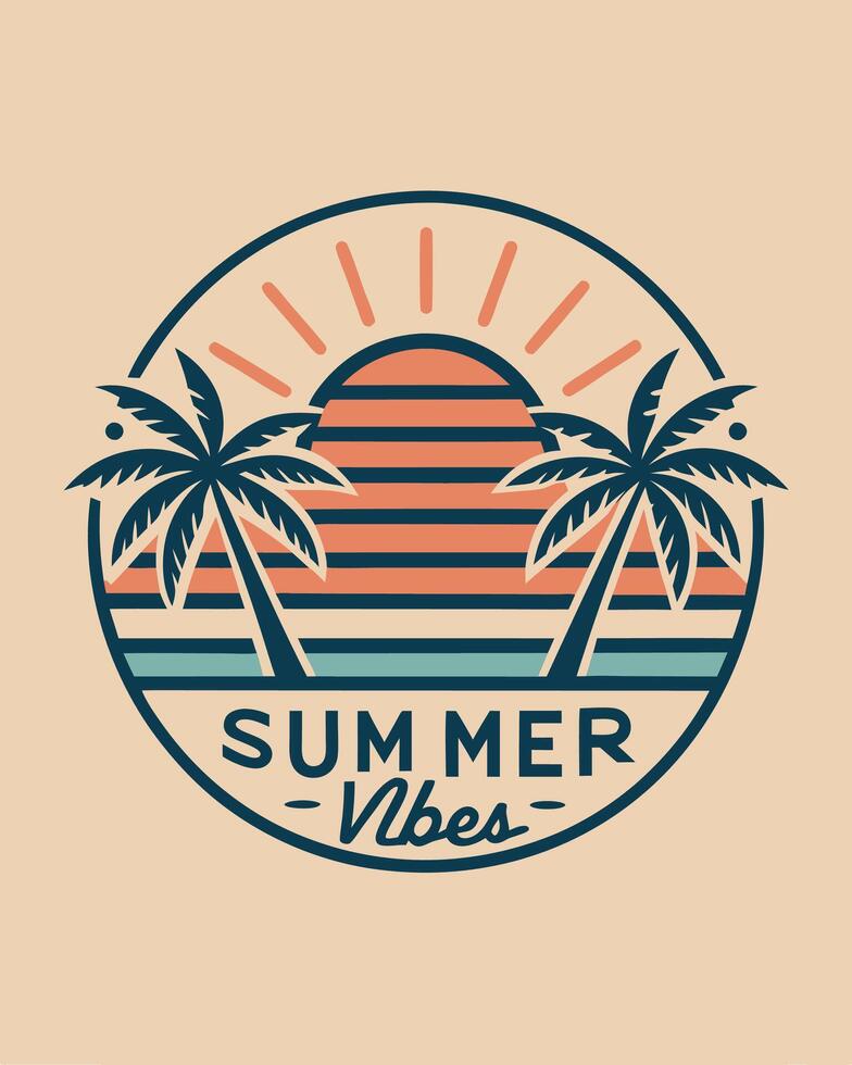 Beach with sea summer logo vintage for your design or tshirt design vector