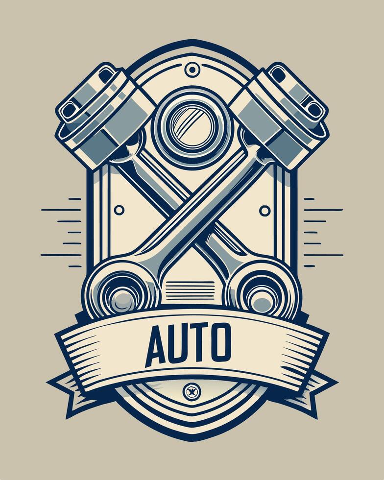 Automotive logo with piston engine machine for your community vector