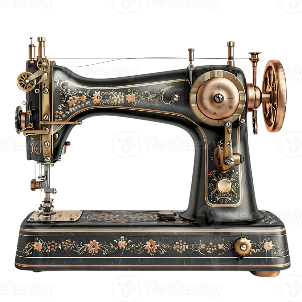 Vintage Sewing Machine with Floral Design, 3D Illustration Vintage Sewing Machine with Floral Design, 3D Illustration