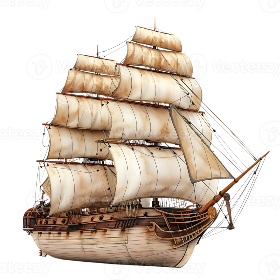 3D Illustration of an Old Wooden Ship With Full Sails png