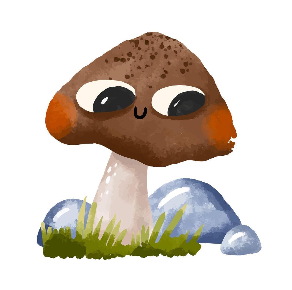 mushrooms. Collection of mycelium of fly agaric mushrooms. Chanterelles, champignons, toadstools and fly agarics. Fairytale mushrooms . Hand drawn cartoon illustration on isolated background vector