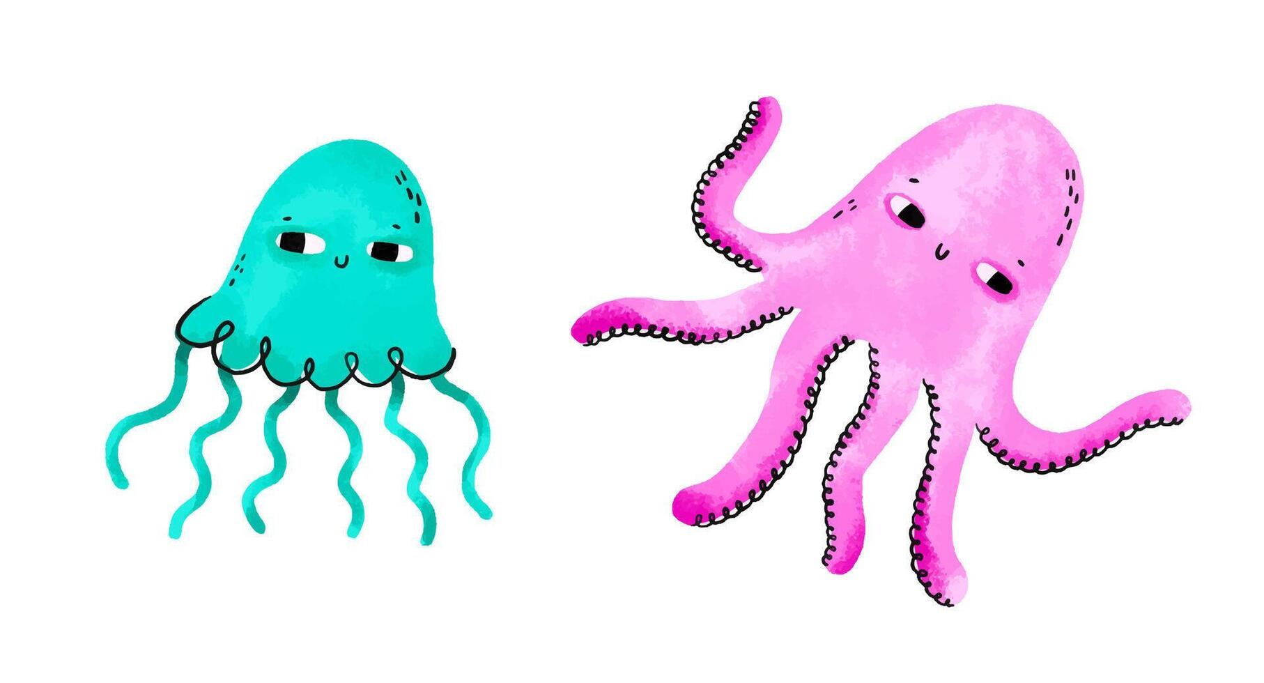 Fish jellyfish and octopus. Collection Underwater world at the b vector