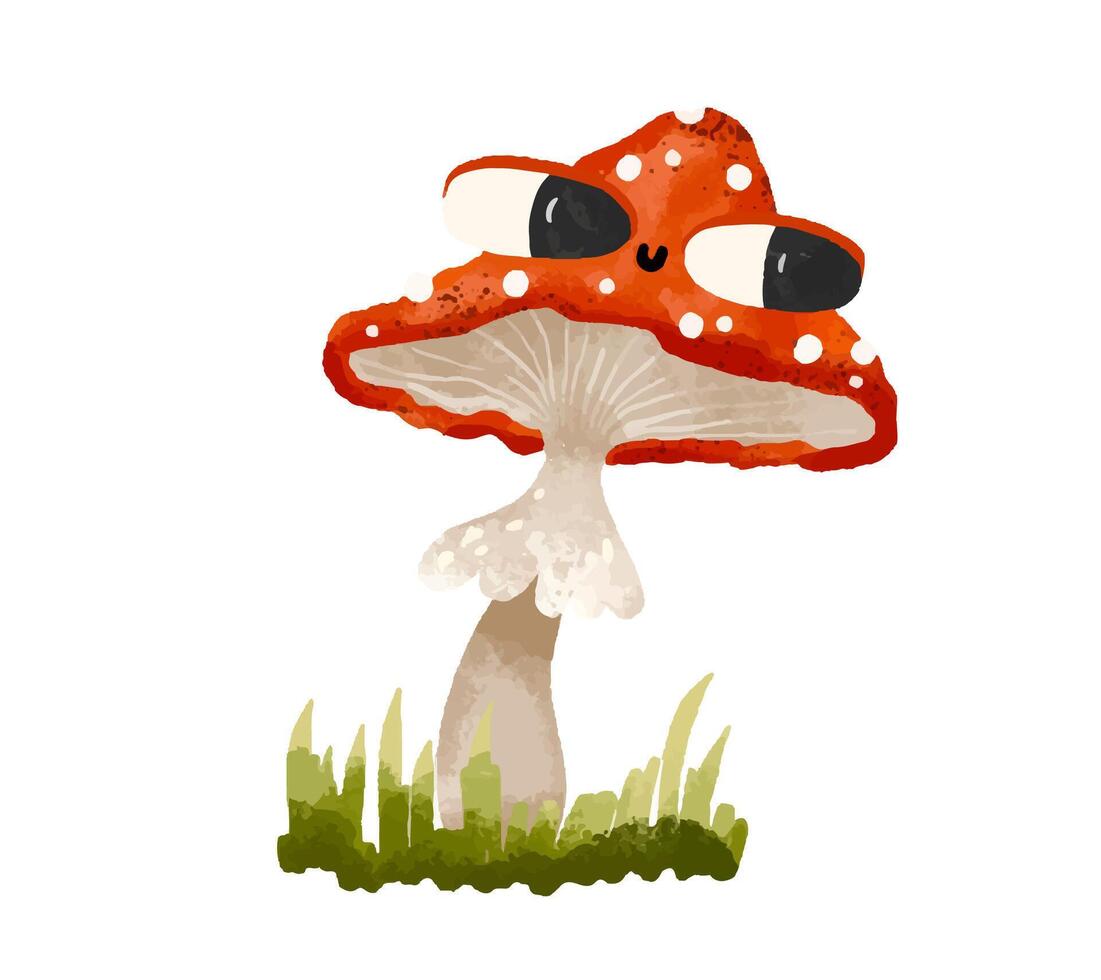 mushrooms. Collection of mycelium of fly agaric mushrooms. Chanterelles, champignons, toadstools and fly agarics. Fairytale mushrooms . Hand drawn cartoon illustration on isolated background vector