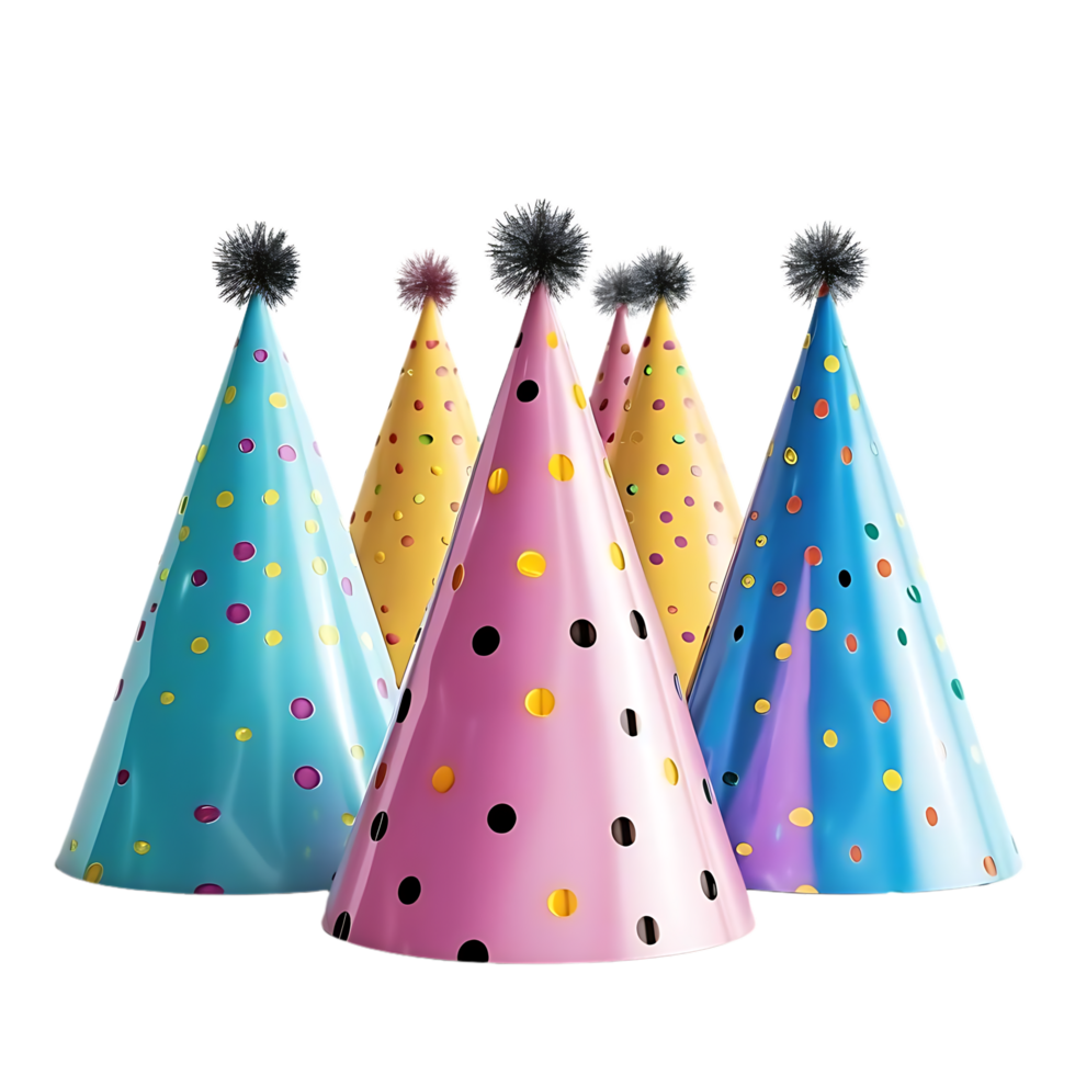 Colorful Birthday Party Hats 3D Illustration png