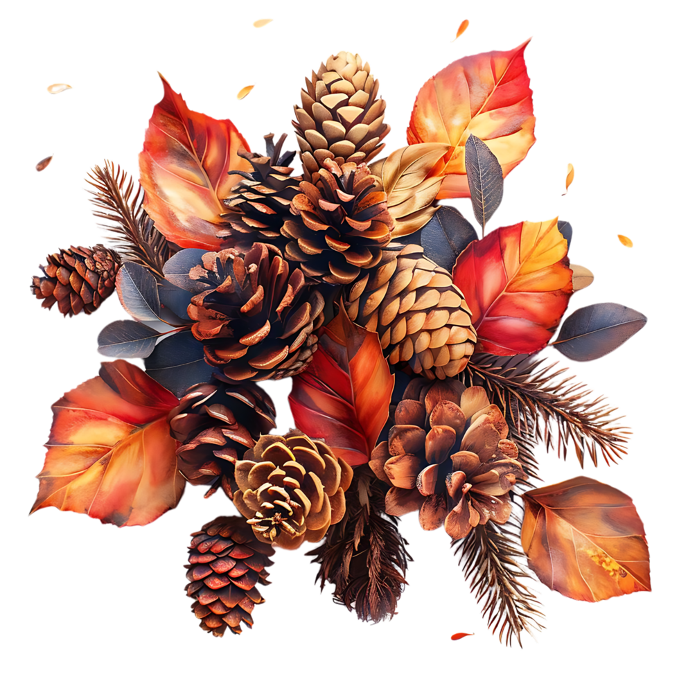 Autumn Pine Cones and Leaves Illustration png