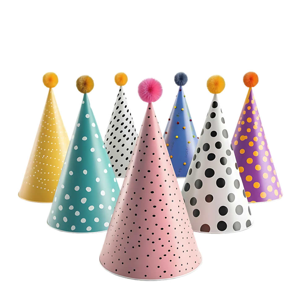 3D Render of Colorful Party Hats with Polka Dots - 3D Illustration png