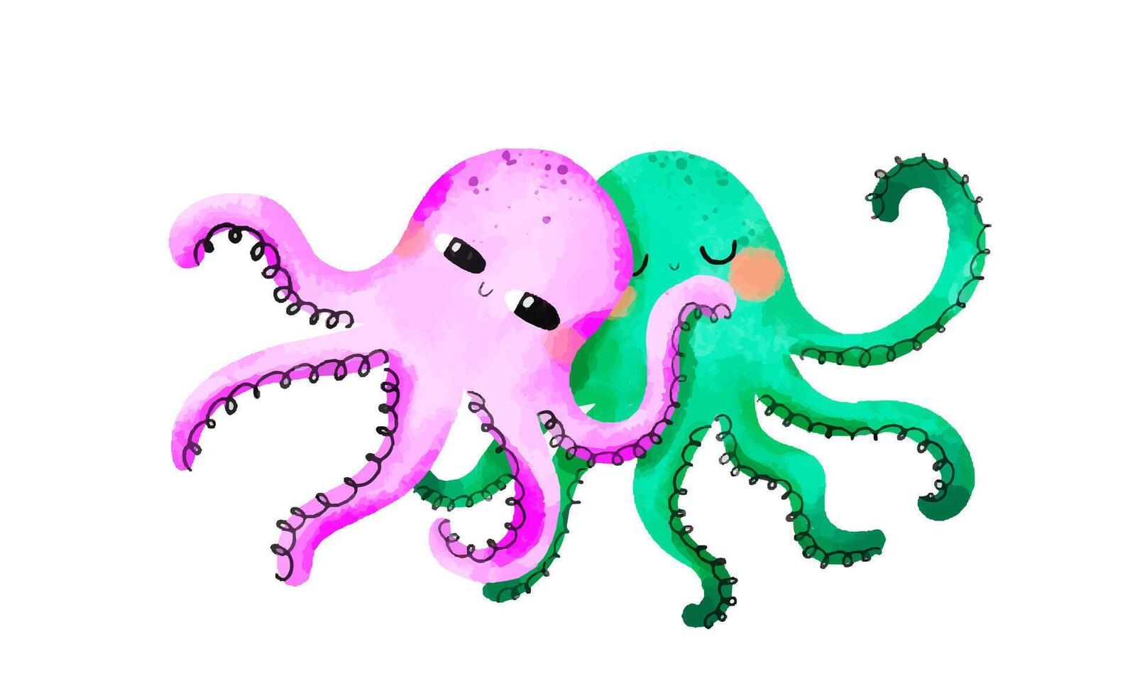 Composition with sea jellyfish and octopus, whales and fish. Und vector