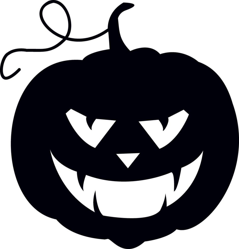 Black Pumpkin Silhouette for Halloween Celebration. Spooky Graphic and Creepy Character Face. Scary Jack O Lantern Isolated Icon. illustration vector