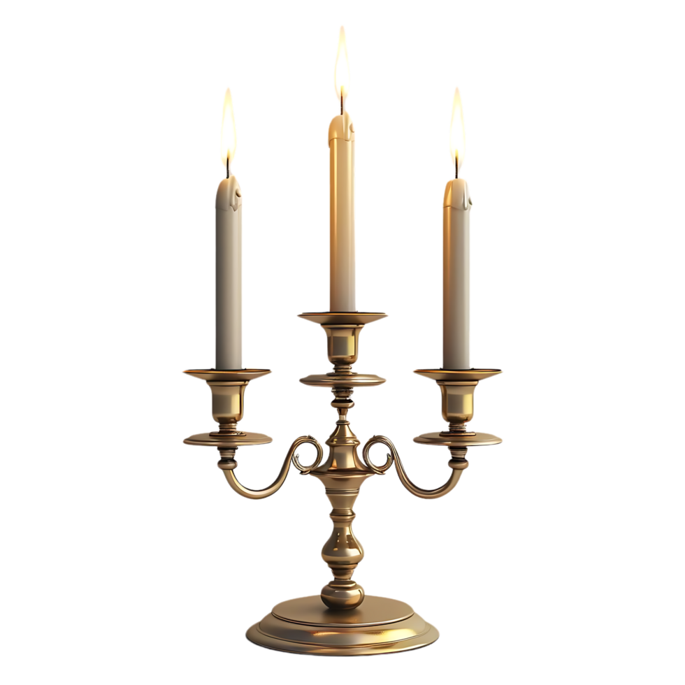 3D Render of Golden Candlestick with Three Burning Candles png
