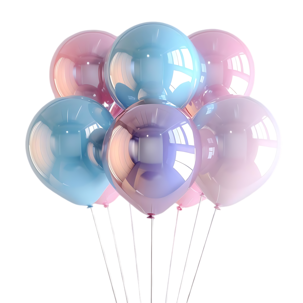 3D Render of Shiny Pink and Blue Balloons with Strings png