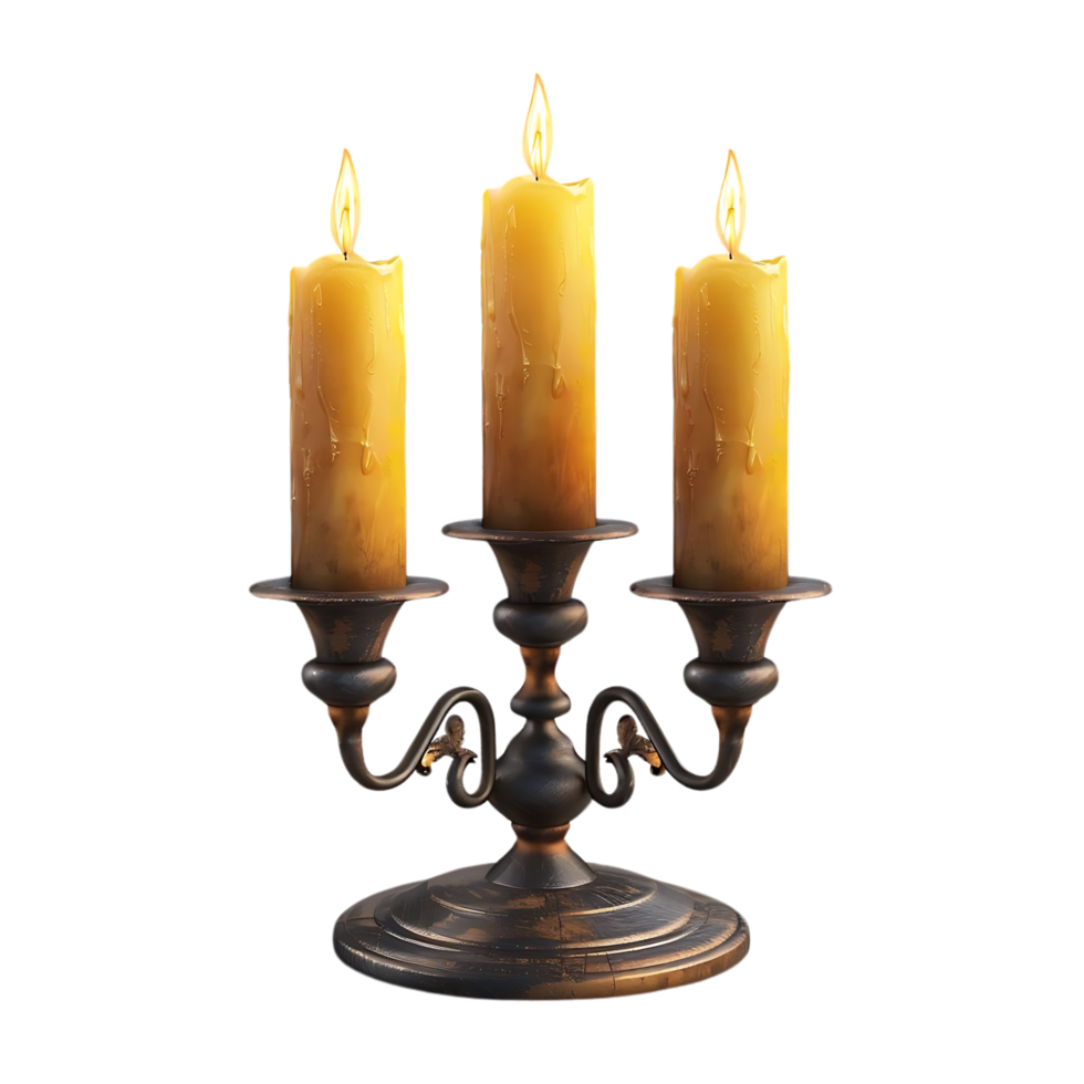 3D Illustration of a Vintage Candlestick with Three Burning Candles png