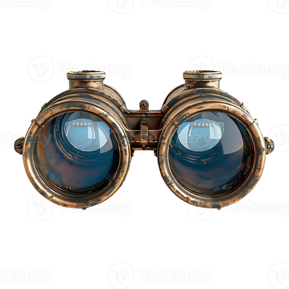 3D Render of Antique Brass Binoculars png