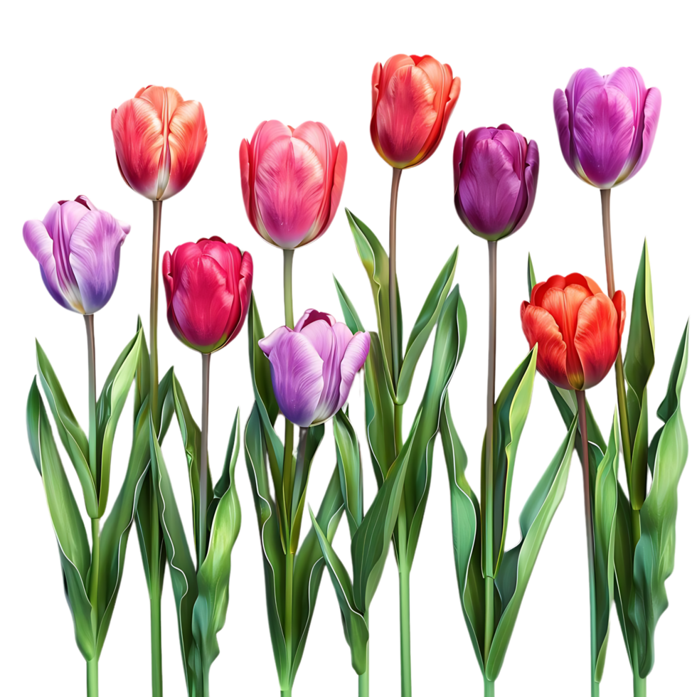 Colorful Tulip Bouquet Illustration - Black Background png