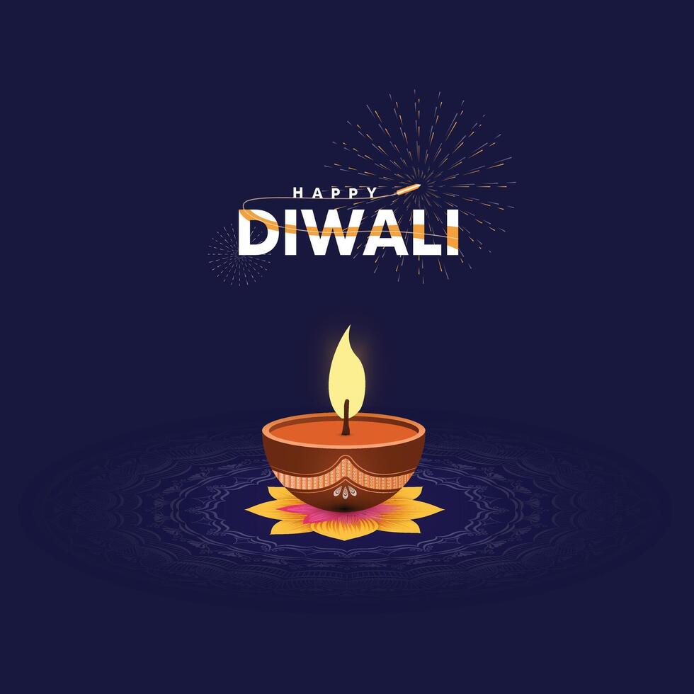 Happy Diwali with a modern design that features diya oil lamps,hindu festival social media post design Greeting card vector