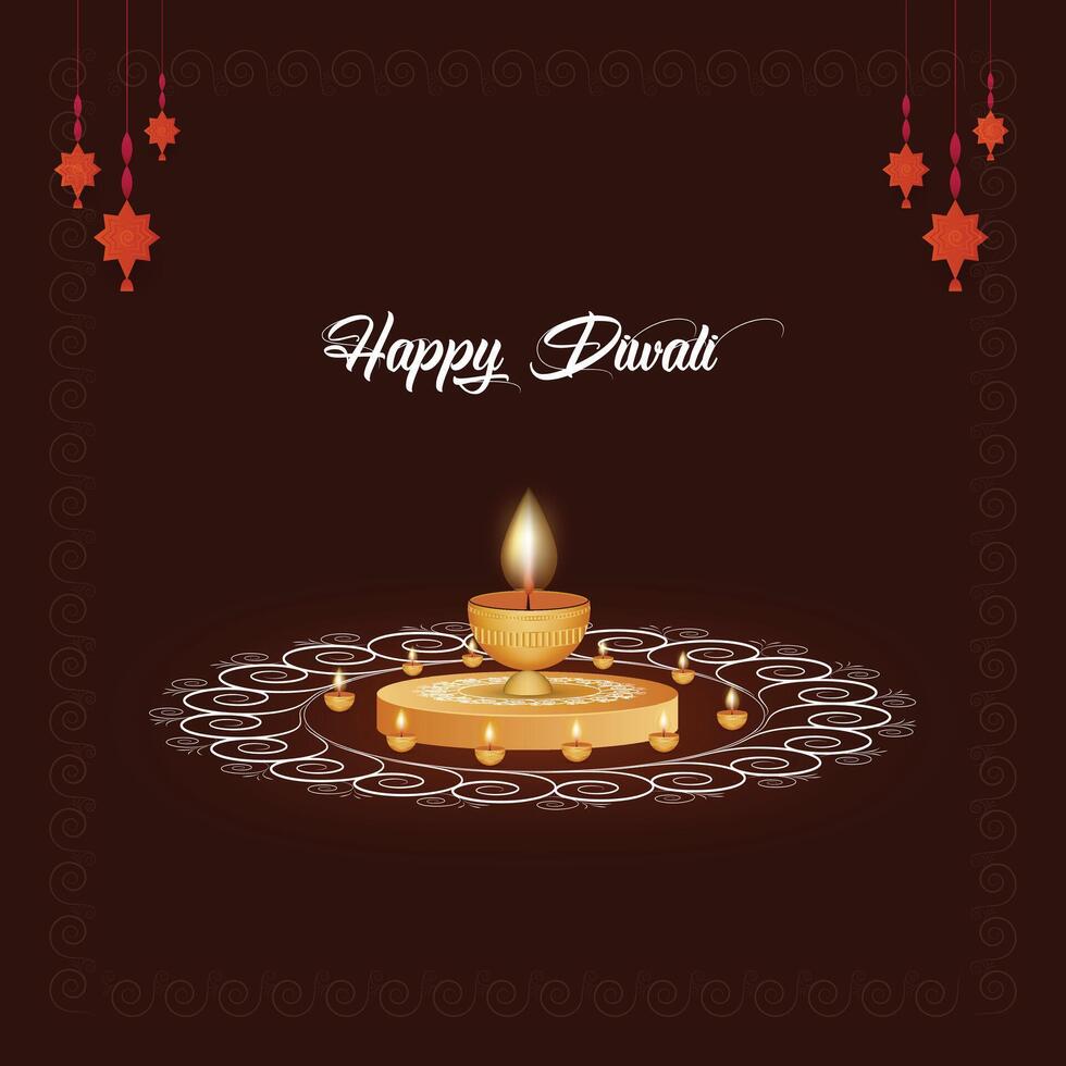 Happy Diwali with a modern design that features diya oil lamps,hindu festival social media post design Greeting card vector