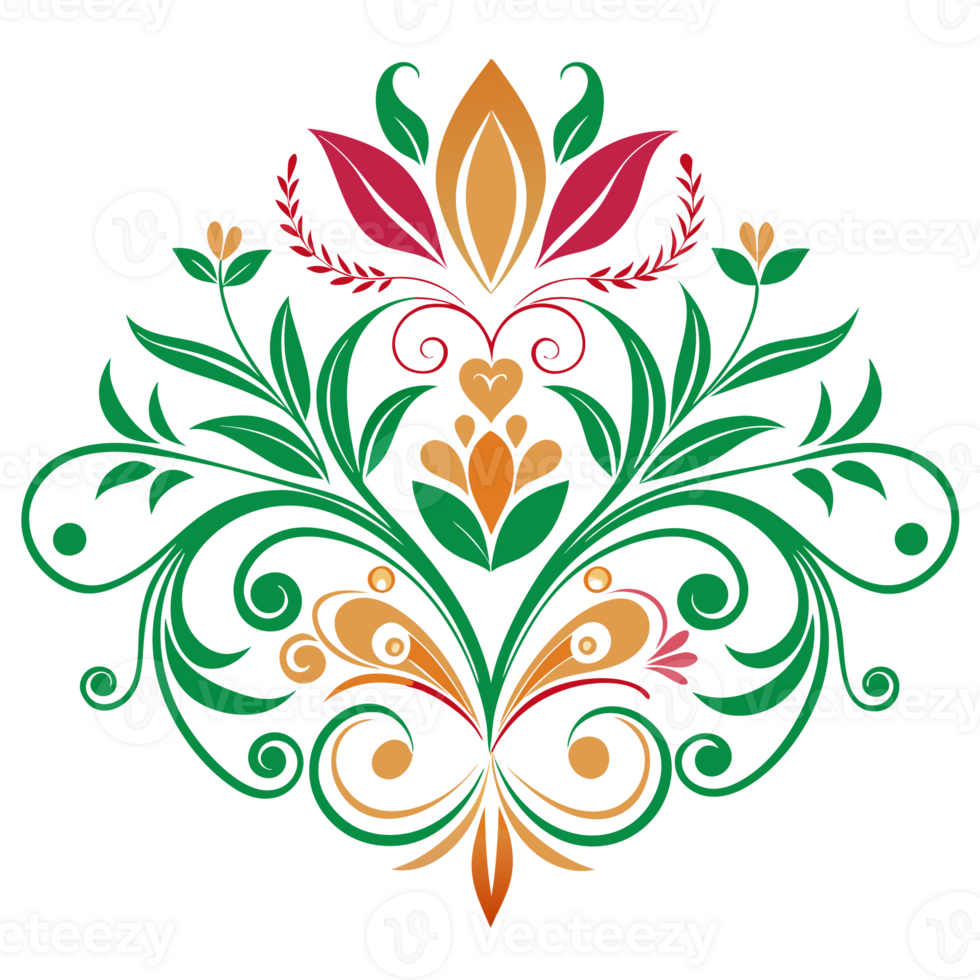 A symmetrical design featuring green and gold intricate floral patterns png