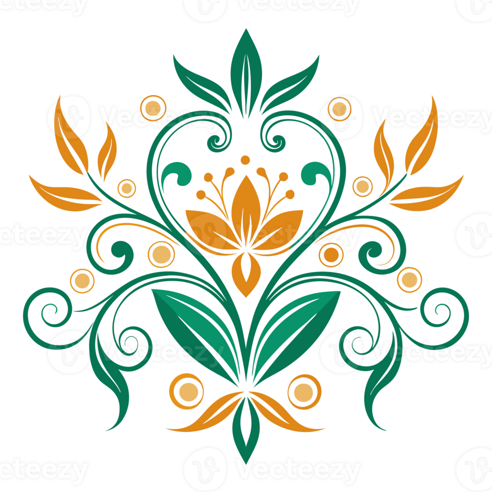 A symmetrical design featuring green and gold intricate floral patterns png