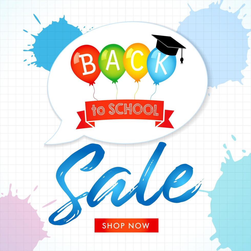 Back to School SALE creative advertising banner concept. School background with watercolor style spots vector