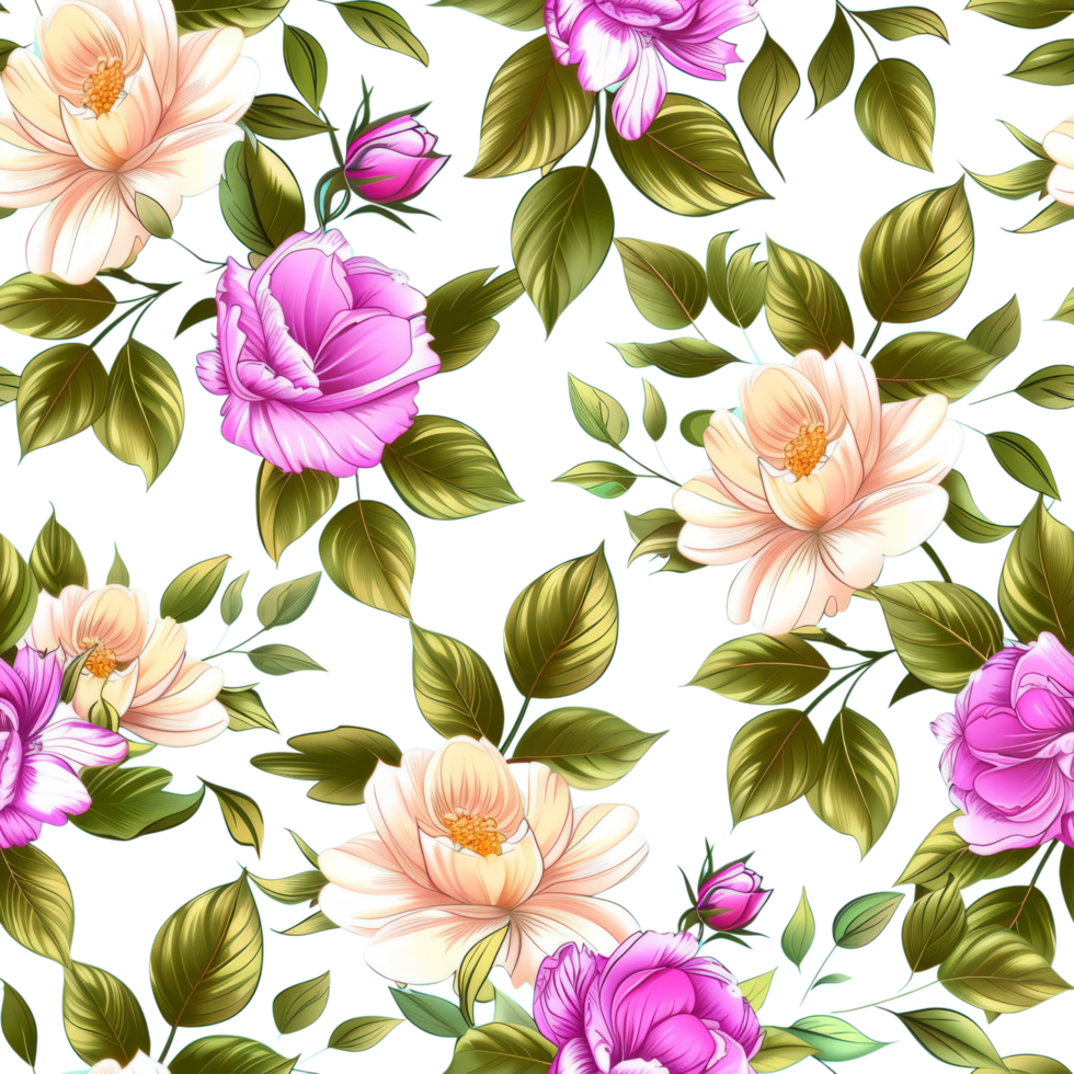 Gorgeous Floral Wallpaper Pink and White Blossoms with Lush Green Foliage png