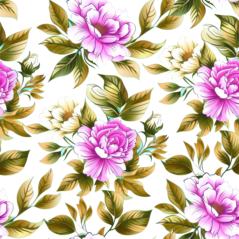 Gorgeous Floral Wallpaper Pink and White Blossoms with Lush Green Foliage png