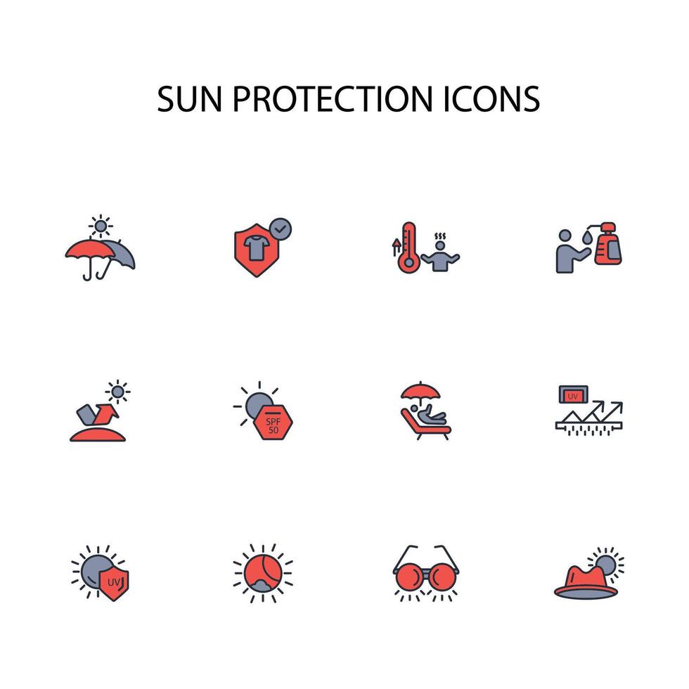Sun protection icon set..Editable stroke.linear style sign for use web design,logo.Symbol illustration. vector