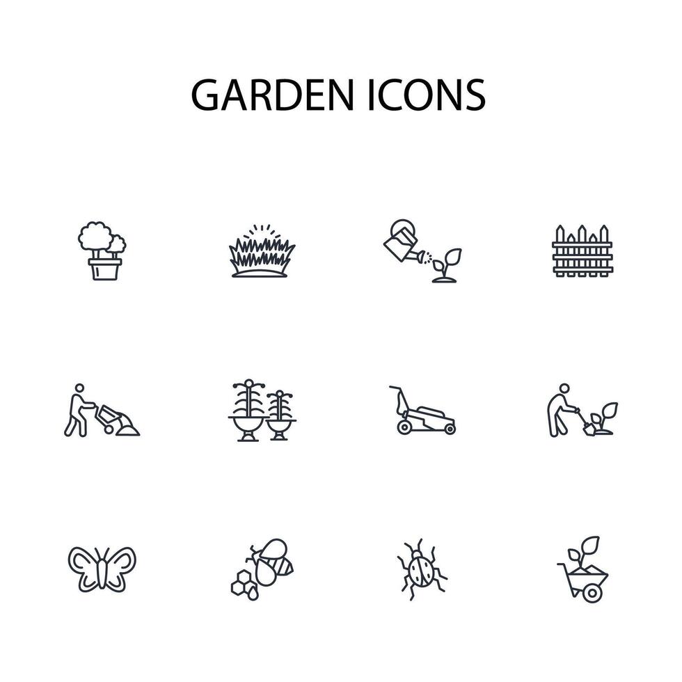 garden icon set..Editable stroke.linear style sign for use web design,logo.Symbol illustration. vector
