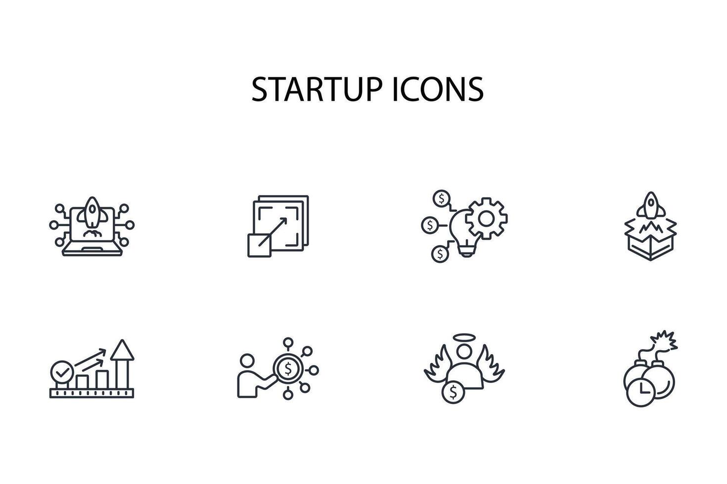 Startup icon set..Editable stroke.linear style sign for use web design,logo.Symbol illustration. vector