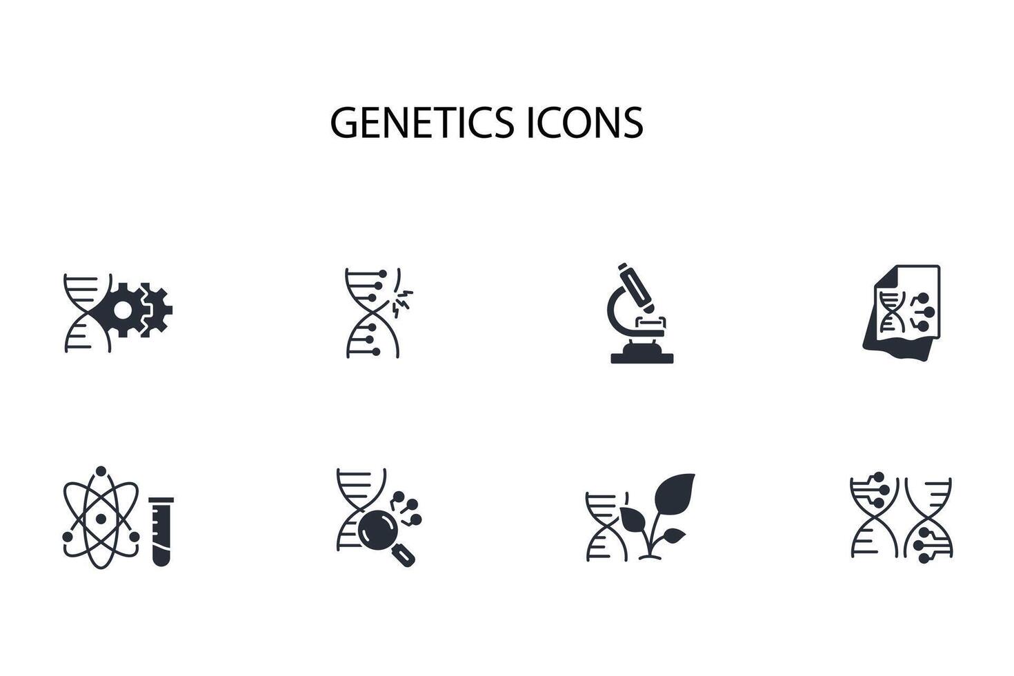 Genetics icon set..Editable stroke.linear style sign for use web design,logo.Symbol illustration. vector
