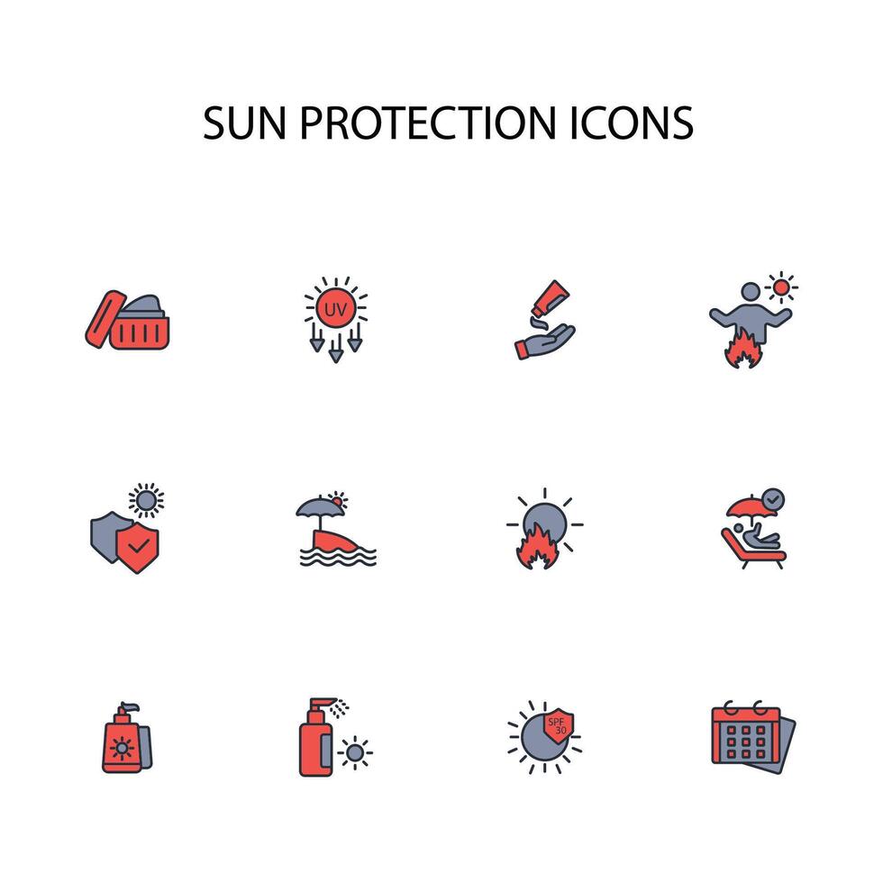 Sun protection icon set..Editable stroke.linear style sign for use web design,logo.Symbol illustration. vector