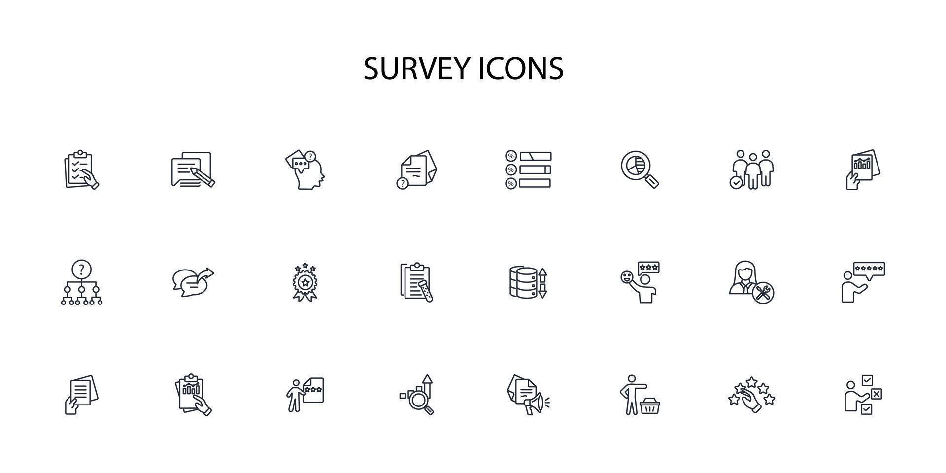 Survey icon set..Editable stroke.linear style sign for use web design,logo.Symbol illustration. vector
