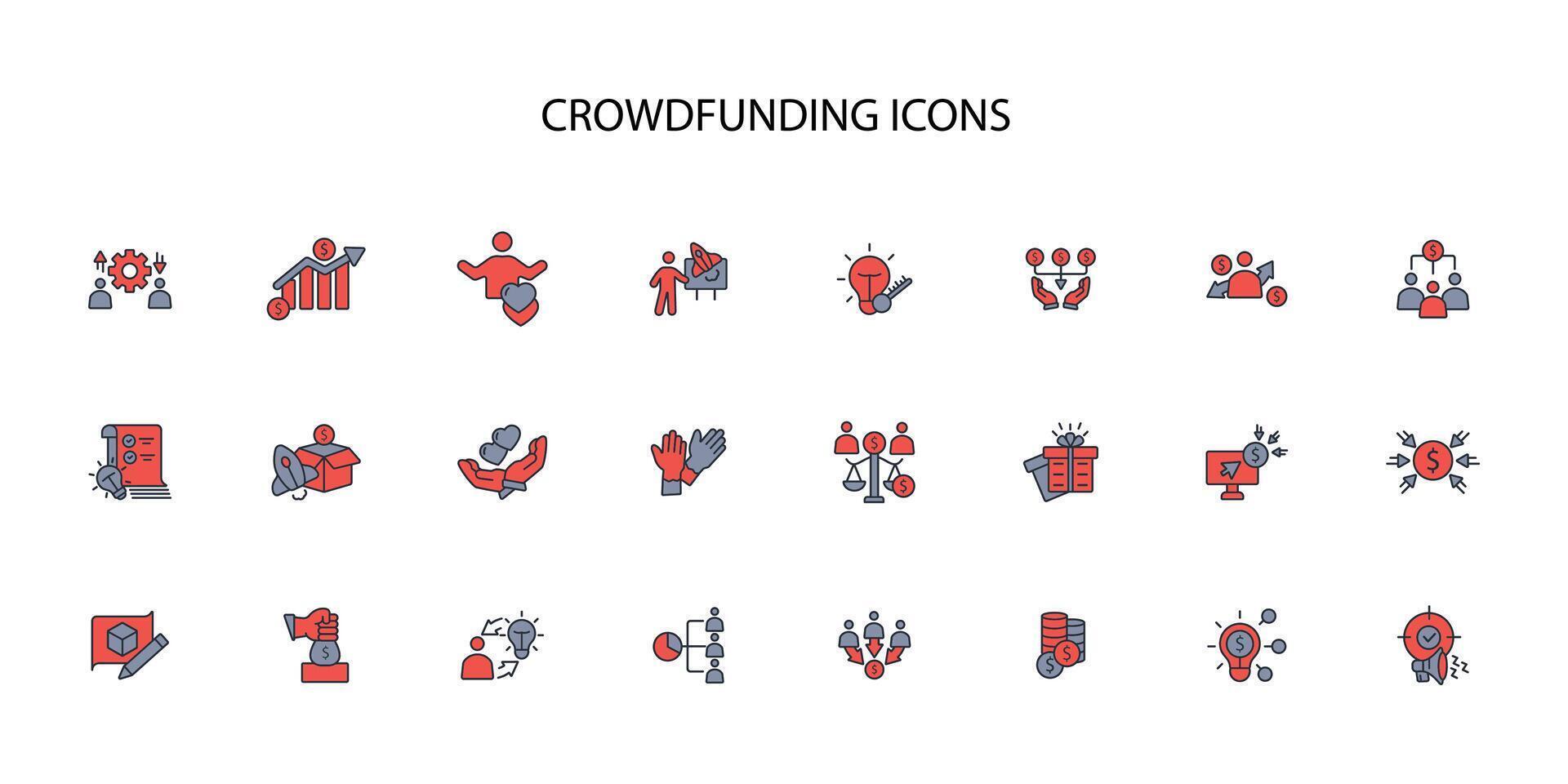 Crowdfunding investment icon set..Editable stroke.linear style sign for use web design,logo.Symbol illustration. vector