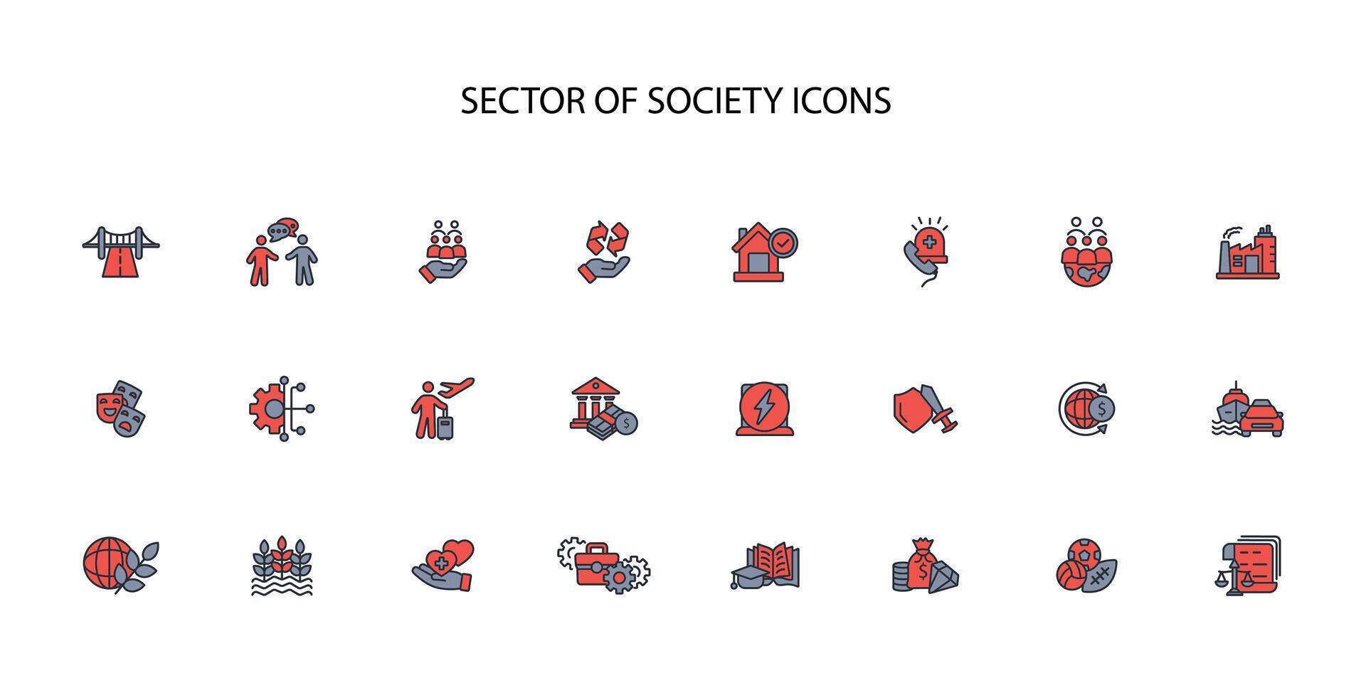 Sector of society icon set..Editable stroke.linear style sign for use web design,logo.Symbol illustration. vector