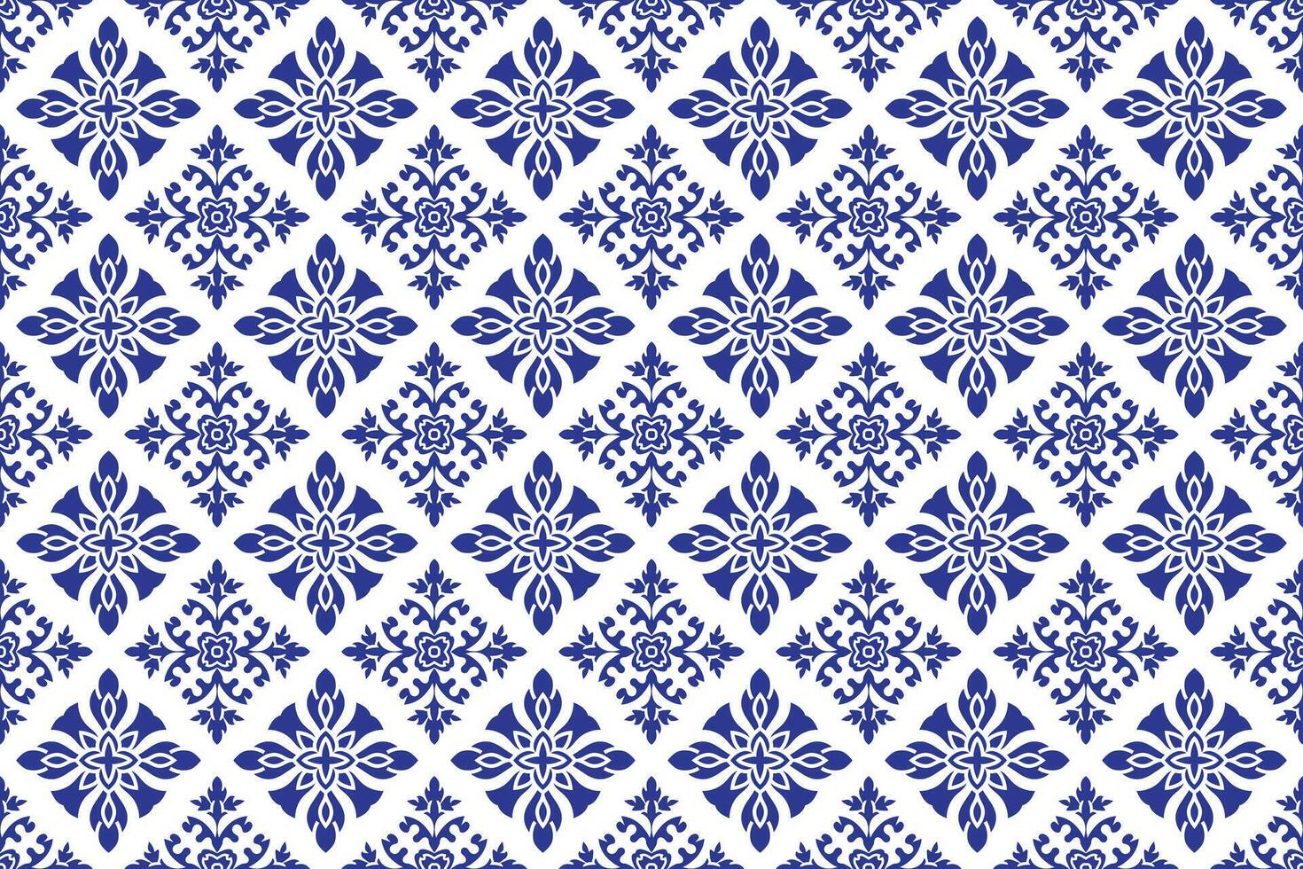 Abstract floral seamless Thai pattern, blue and white modern shape for design, porcelain, chinaware, ceramic, tile, ceiling design, texture, wall, paper and fabric. vector