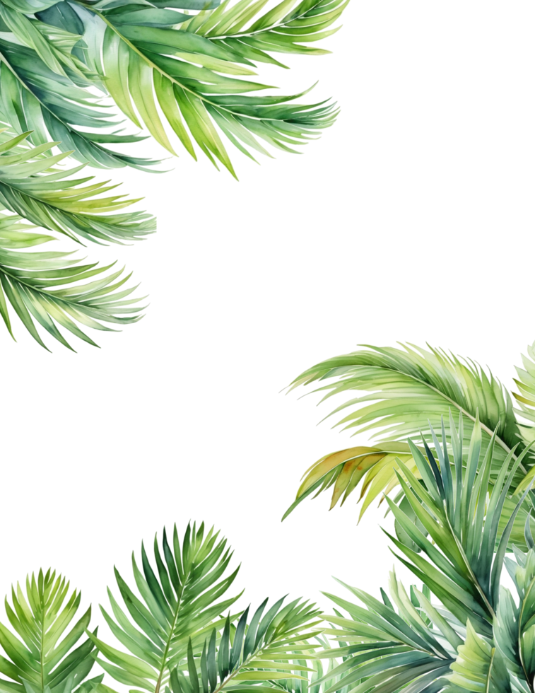 Tropical palm leaves frame, coconut tree leaf background png