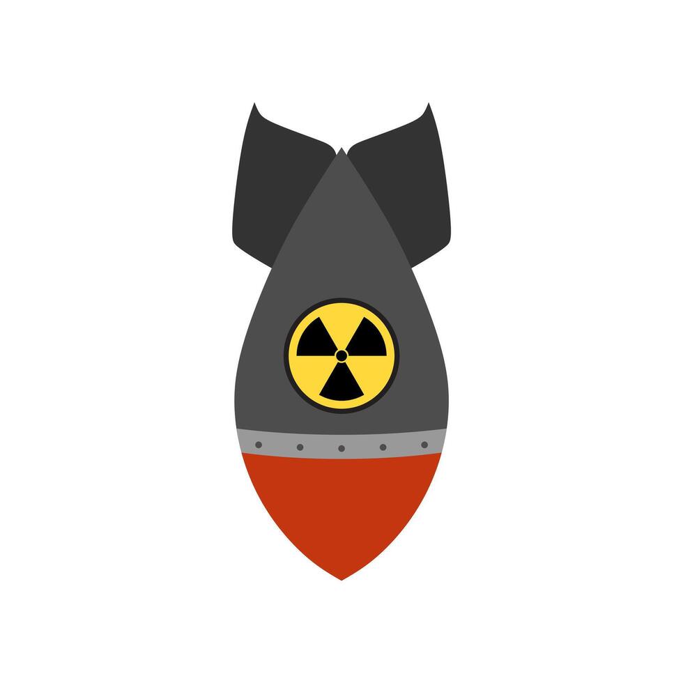 air bomb atomic war aviation symbol flat design illustration. Air nuclear bomb, atomic rocket plane, bombshell in flight isolated on a white background. vector