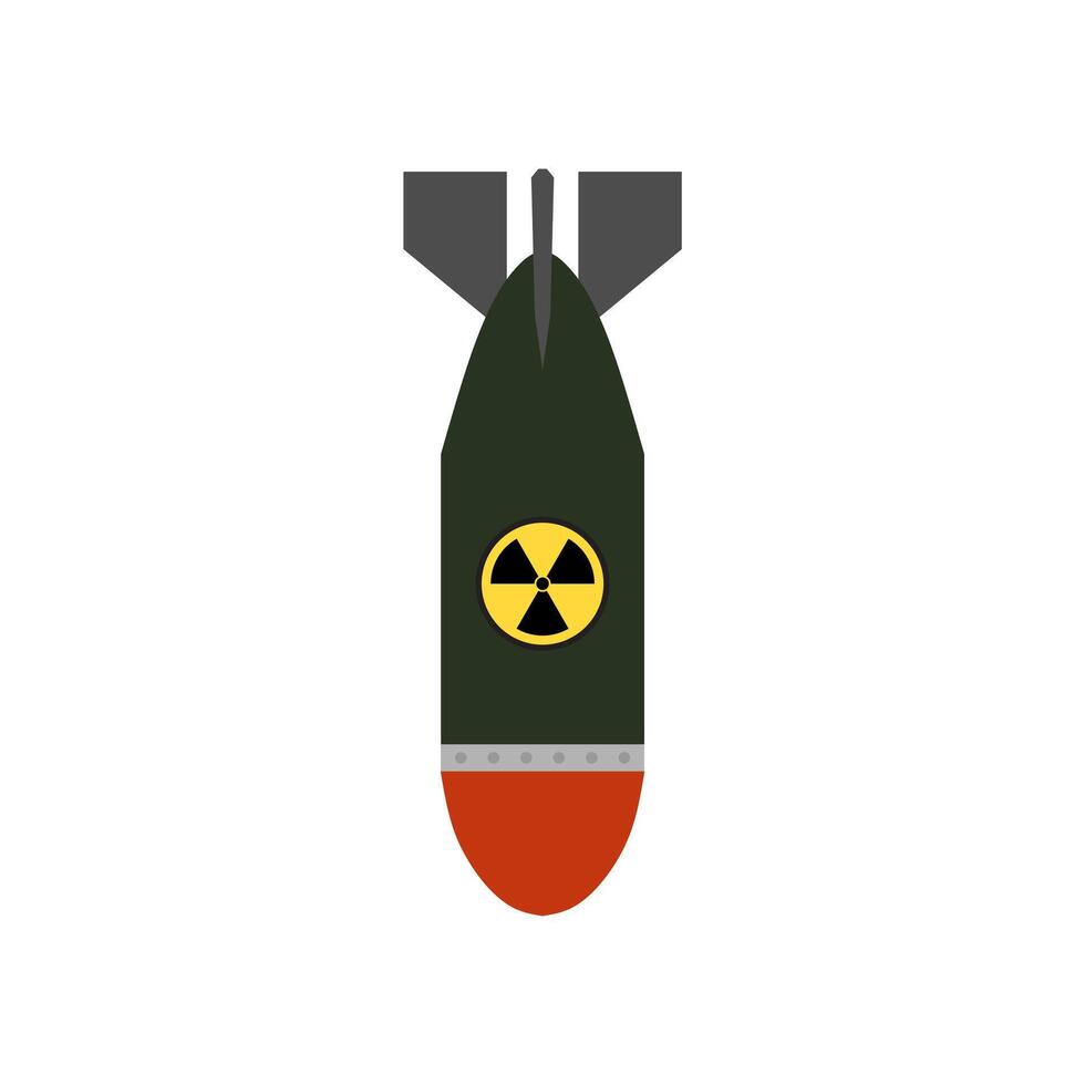 air bomb atomic war aviation symbol flat design illustration. Air nuclear bomb, atomic rocket plane, bombshell in flight isolated on a white background. vector