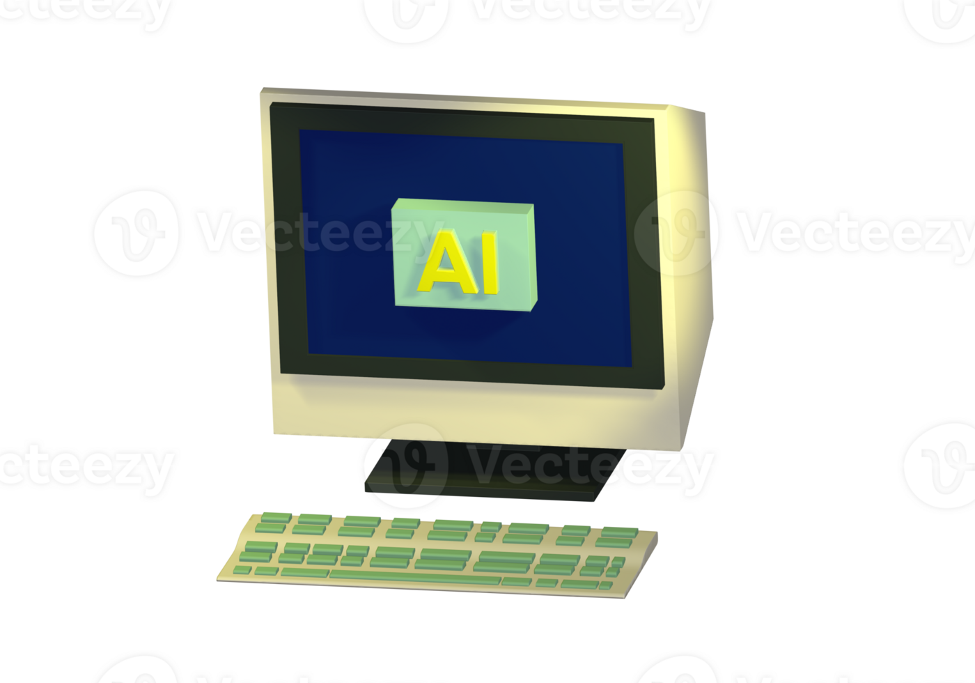 computer tenere sotto controllo isolato, ai apprendimento e artificiale intelligenza, quantistico computer tecnologie, computer tenere sotto controllo su scrivania nel contemporaneo minimalista casa ufficio, 3d rendere computer modello png