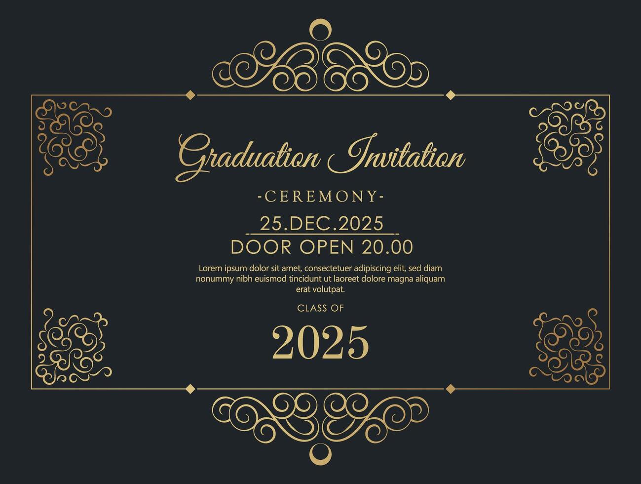 Elegant dark and gold graduation invitation template vector