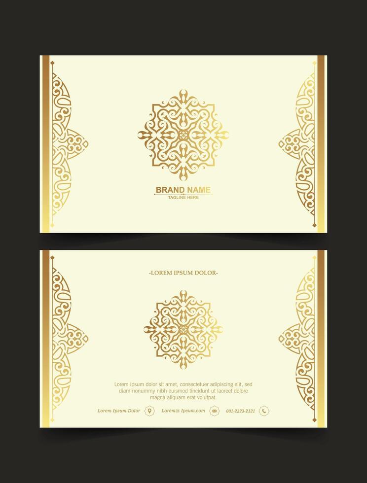 Luxury business card and vintage ornament logo template. Retro elegant flourishes ornamental frame design and pattern background. vector