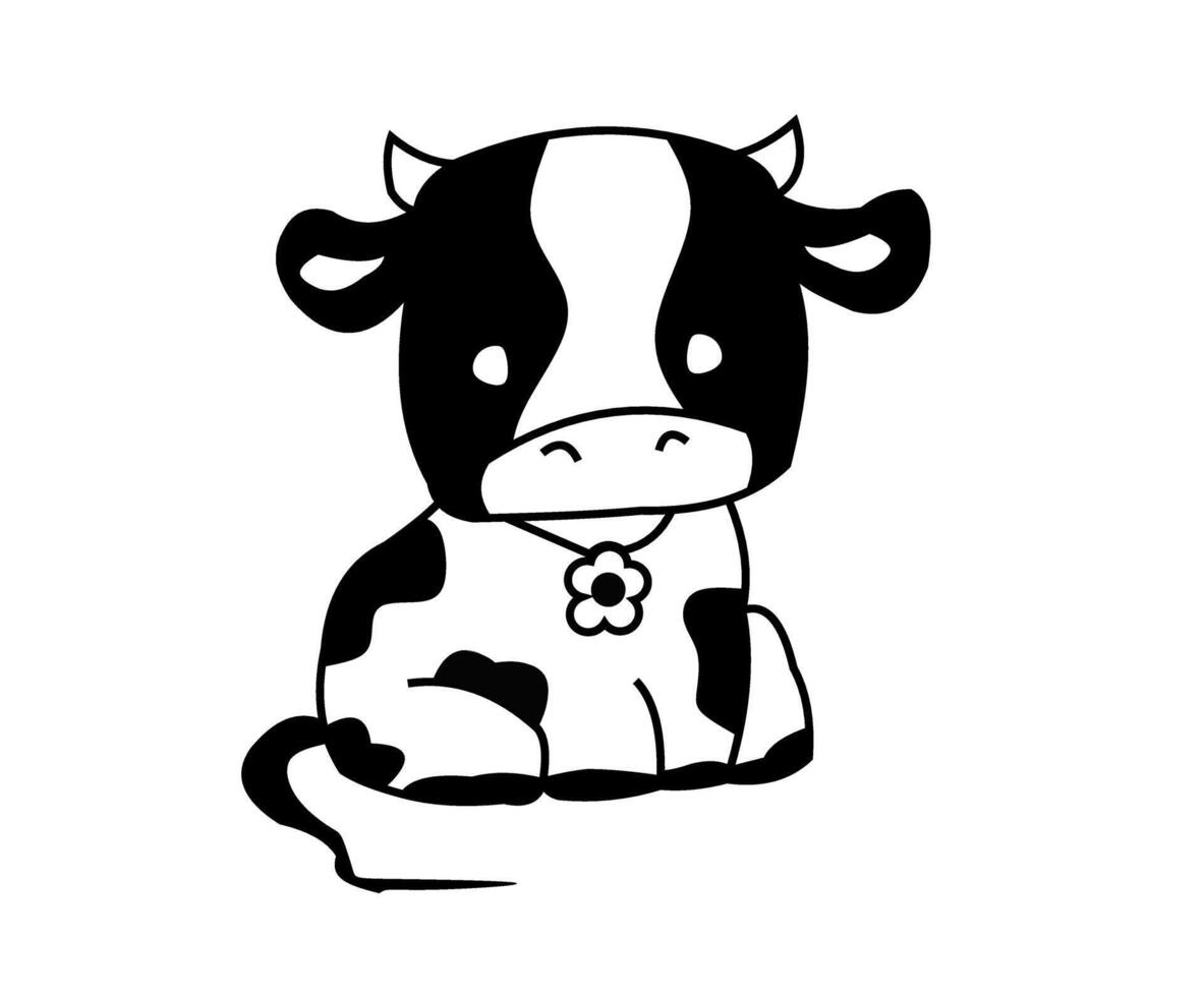 Cute little cow cartoon on white background vector