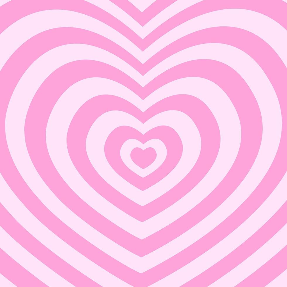 Poster with repeating pink hearts in retro 2000s design. Groovy psychedelic pattern in trendy y2k style. Cute girly illustration in pastel colors vector