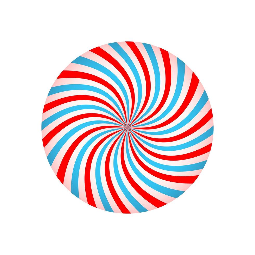 Swirled pink and blue radial stipes in round shape. Circus or carnival vortex background. Bubble gum, sweet lollipop candy, ice cream twisted texture vector
