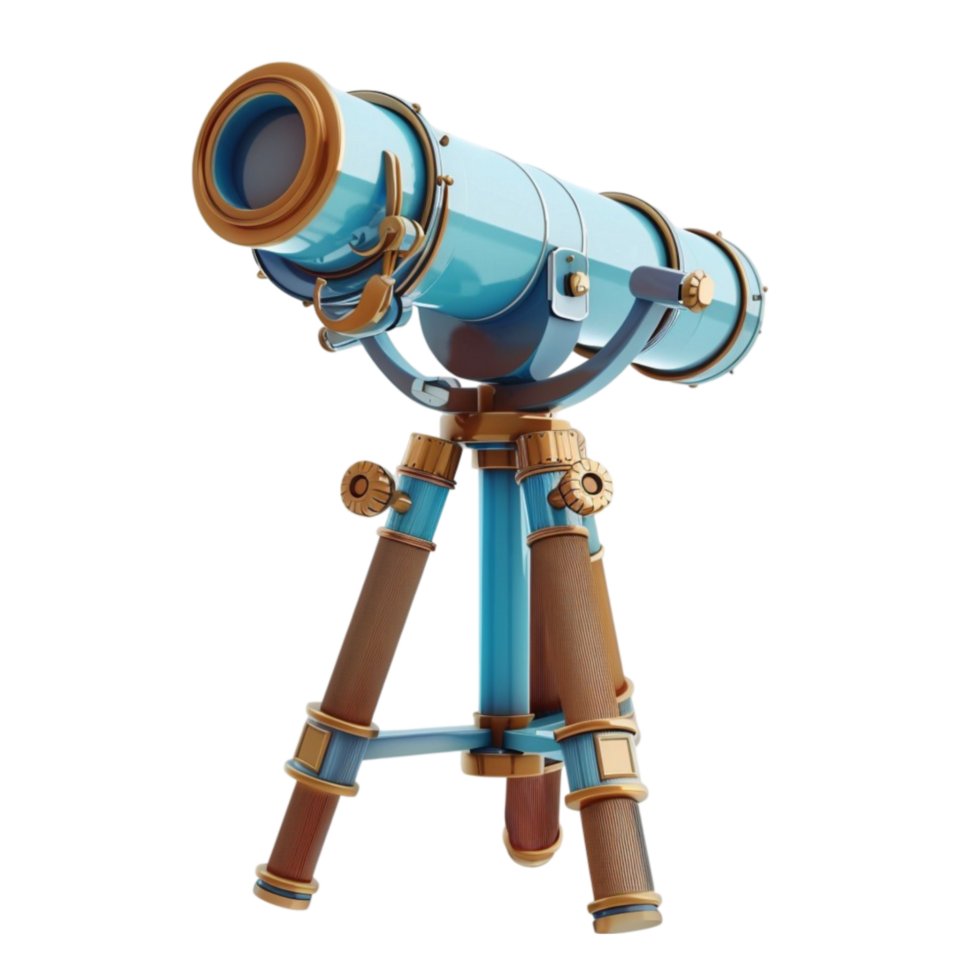 Blue Telescope on Tripod with Wooden Base on transparent background AI-Generative png
