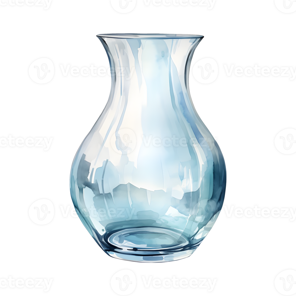Watercolor blue transparent glass vase png