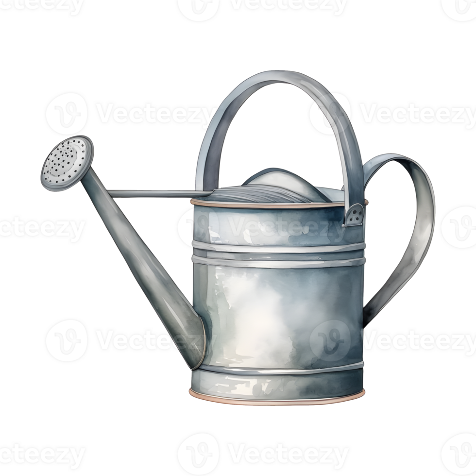 Watercolor garden watering can, metal png