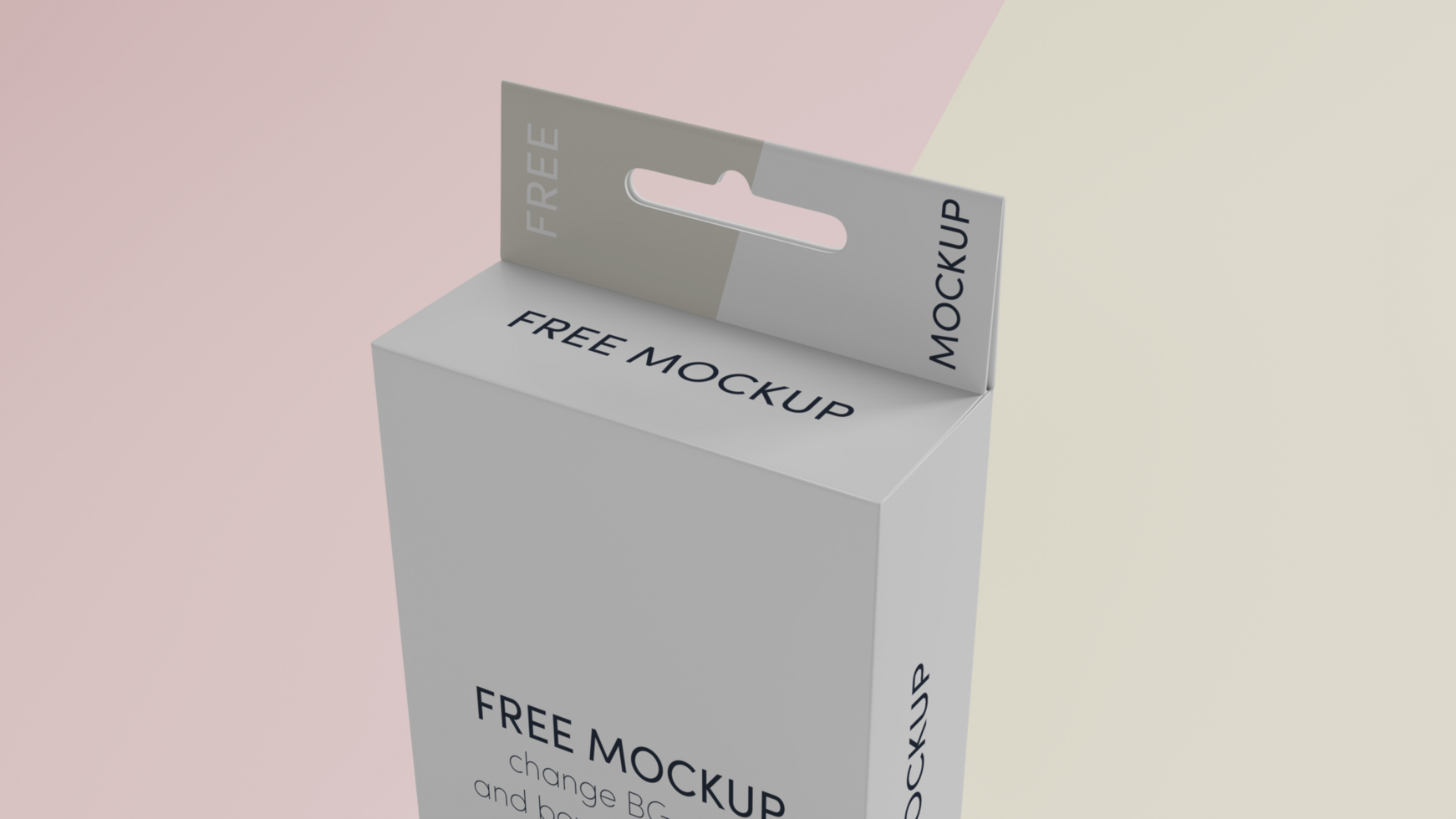 A white mockup box 3D with a pink and yellow background psd